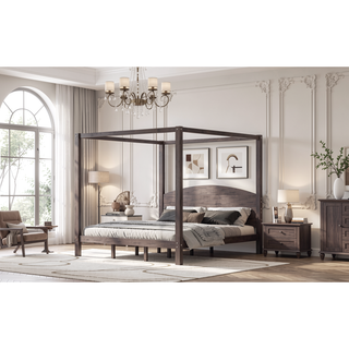 Sunvega King Size Canopy Platform Bed with Headboard and Sturdy Support Legs