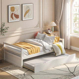 Sunvega Twin Size Daybed with Hideaway Trundle Bed and Sturdy Solid Wood Frame
