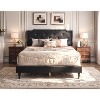 Sunvega Full Bed with Chic Tufted Headboard and Vibrant Blue Hue in One Box