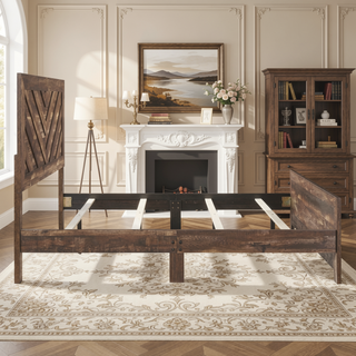 Sunvega Natural Finish Full Bed with Headboard Footboard and Rails