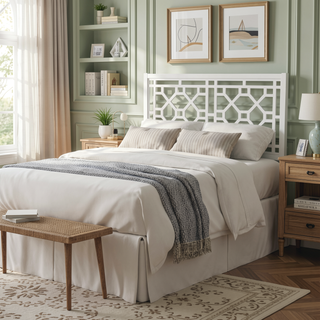 Sunvega King Chippendale White Headboard Made of Durable Poplar Wood