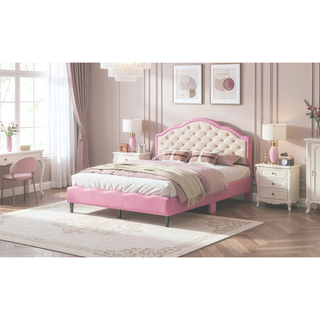 Sunvega Lovely Crown Fantasy PU Leather Princess Bed with Tufted Headboard