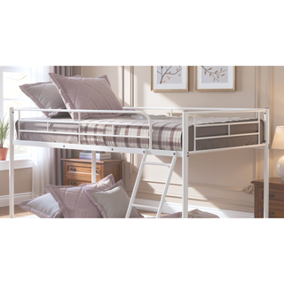 Sunvega White Contemporary Twin Over Twin Metal Bunk Bed with Attached Ladder