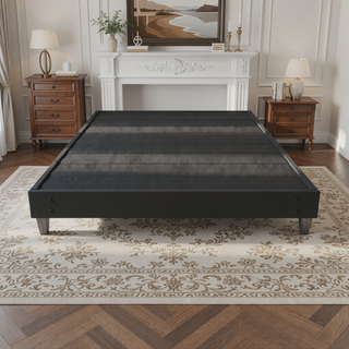 Sunvega Easy Assembly Modern Faux-Wood Legs Fabric Covered Twin Bed Frame