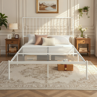 Sunvega Metal Frame Queen Platform Bed with Black Finish Angle Headboard