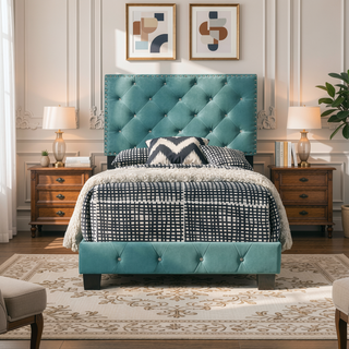 Sunvega Bright Green Twin Bed Frame with Spacious Storage and Sturdy Build