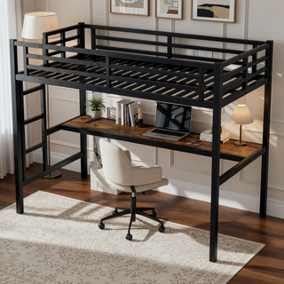 Sunvega Metal Twin XL Loft Bed with Desk, USB, LED Light, and Power Outlet