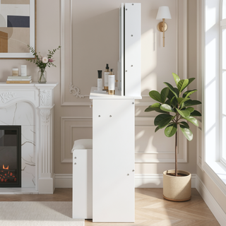 Sunvega Small Size Left Drawer Vanity Table with Adjustable LED Mirror and Stool