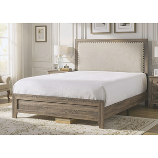 Sunvega Brown Cherry Finish Contemporary Fabric Panel Bed in One Box