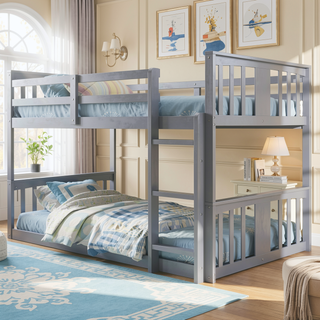 Sunvega Twin Over Twin Bunk Bed with Ladder and Guardrail for Shared Rooms