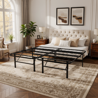 Sunvega Heavy-Duty Steel Platform Foundation with Tool-Free Assembly for Queen Bed