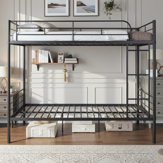 Sunvega Full Over Full Metal Bunk Bed with Chrome Finish and Guardrails