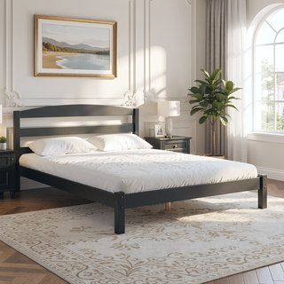 Sunvega Solid Wood Platform Bed Frame with Curved Headboard for Bedroom