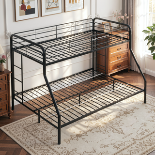 Sunvega Black Metal Bunk Bed Frame with Strong Steel Structure for Durability