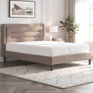 Sunvega Modern Channel Tufted Upholstered Platform Bed with Headboard Brown