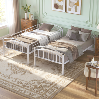 Sunvega Twin Over Twin Metal Bunk Bed with Chrome Finish Separates into Two Beds