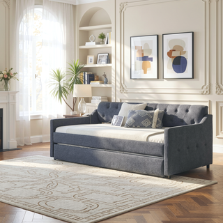 Sunvega Mid-Century Inspired Daybed with Button Tufted Back and USB Charging Armrest