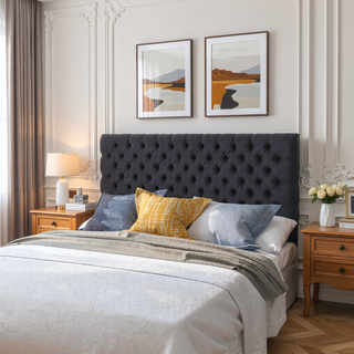 Sunvega Modern Button Tufted Upholstered Queen Size Bed Headboard with Adjustable Legs