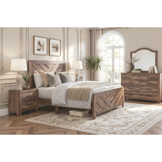 Sunvega Natural Finish Full Bed with Headboard Footboard and Rails