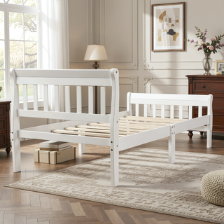 Sunvega Twin Sleigh Bed Frame with Headboard and Footboard for Living Room