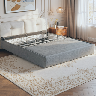 Sunvega 9 Inch Foldable Queen Size Metal Bed Base with Removable Linen Cover