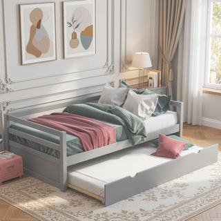 Sunvega Twin Size Daybed with Hideaway Trundle Bed and Sturdy Solid Wood Frame