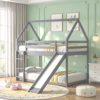 Sunvega Twin Size House Bunk Bed with Slide and Ladder for Kids Room