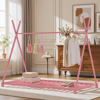 Sunvega Pink Twin Size House Platform Bed with Sturdy Triangle Structure
