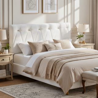 Sunvega Soft Teddy Bear Wheat Color Fabric Upholstered Queen Platform Bed