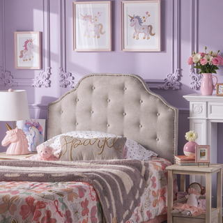 Sunvega Modern Button Tufted Upholstered Headboard with Nailhead Trim and Adjustable Legs