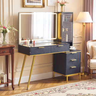 Sunvega Vanity Desk with 36 Inch Illuminated Mirror and 5 Drawers for Bedroom