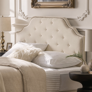 Sunvega Queen Size Upholstered Headboard with Tufted Design and Nailhead Trim