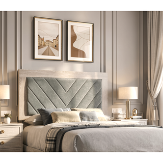 Sunvega Contemporary Cream California King Size Bed with V-Design Headboard