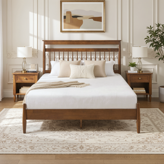Sunvega Transitional Chestnut Finish Wood Frame Full Platform Bed in a Box