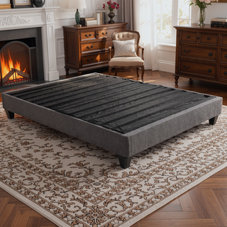Sunvega Modern Dark Gray Linen Upholstered Twin XL Platform Bed Base
