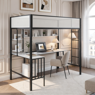 Sunvega Twin Loft Bed with Desk and Shelves for Kids and Teens Bedroom