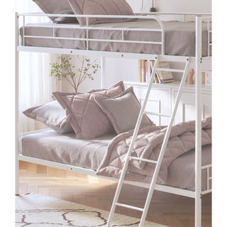 Sunvega White Contemporary Twin Over Twin Metal Bunk Bed with Attached Ladder