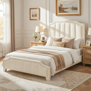Sunvega Twin Size Upholstered Daybed with Stripe Headboard for Kids Bedroom