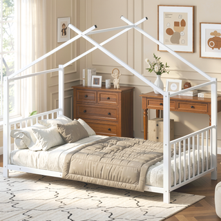 Sunvega Adorable Pink Twin Size Metal House Platform Bed Frame for Kids