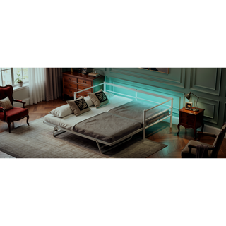 Sunvega Twin Size Metal Daybed with LED Light Strip and Adjustable Trundle