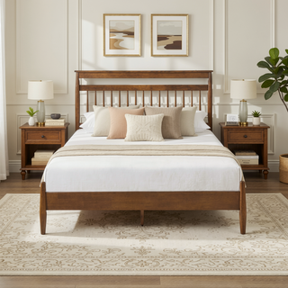 Sunvega Transitional Chestnut Finish Wood Frame Full Platform Bed in a Box