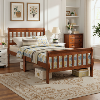 Sunvega Twin Sleigh Bed Frame with Headboard and Footboard for Living Room