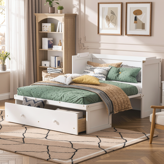 Sunvega Espresso Full Size Murphy Bed with USB Port and Large Drawer for Space Saving