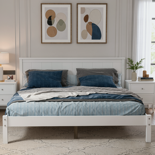 Sunvega Sturdy Wood Platform Bed Frame with Headboard for Queen Size Oak Finish