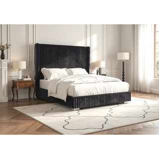 Sunvega Contemporary White Fur Chenille Fabric Mattress Ready Queen Size Bed