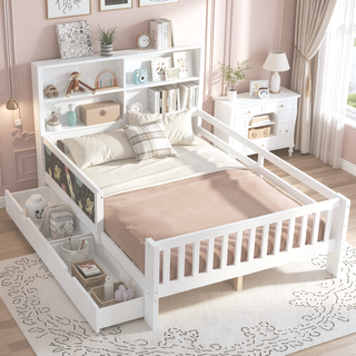 Sunvega Twin Solid Wood Platform Bed with Chalkboard Headboard and Storage Drawers