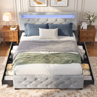 Sunvega Full Size Upholstered Platform Bed Frame with Headboard and USB Charging