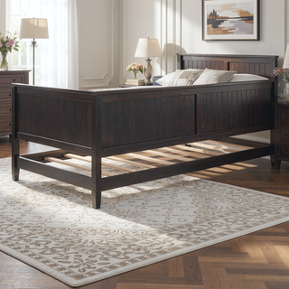 Sunvega Classic Mid-Century Modern Wood Daybed Sofa Bed with Backrest and Armrest