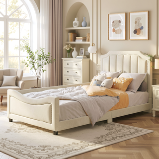 Sunvega Twin Size Upholstered Daybed with Stripe Headboard for Kids Bedroom