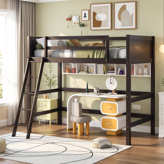 Sunvega Solid Wood Twin Size Loft Bed with Ladder and Guard Rails for Safety